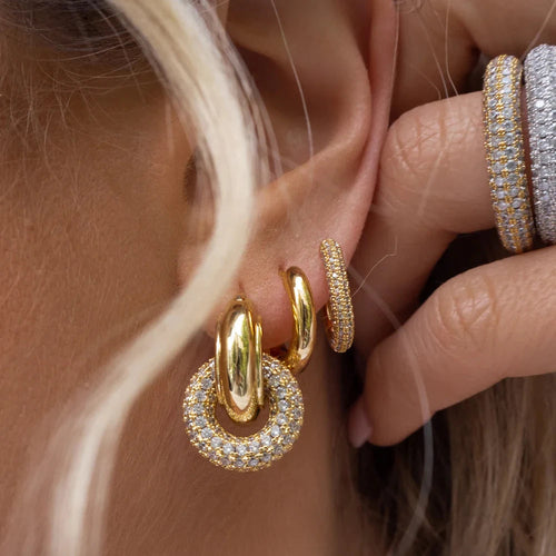 Punk Circle Pendant Shiny Rhinestone Stainless Steel Drop Earrings